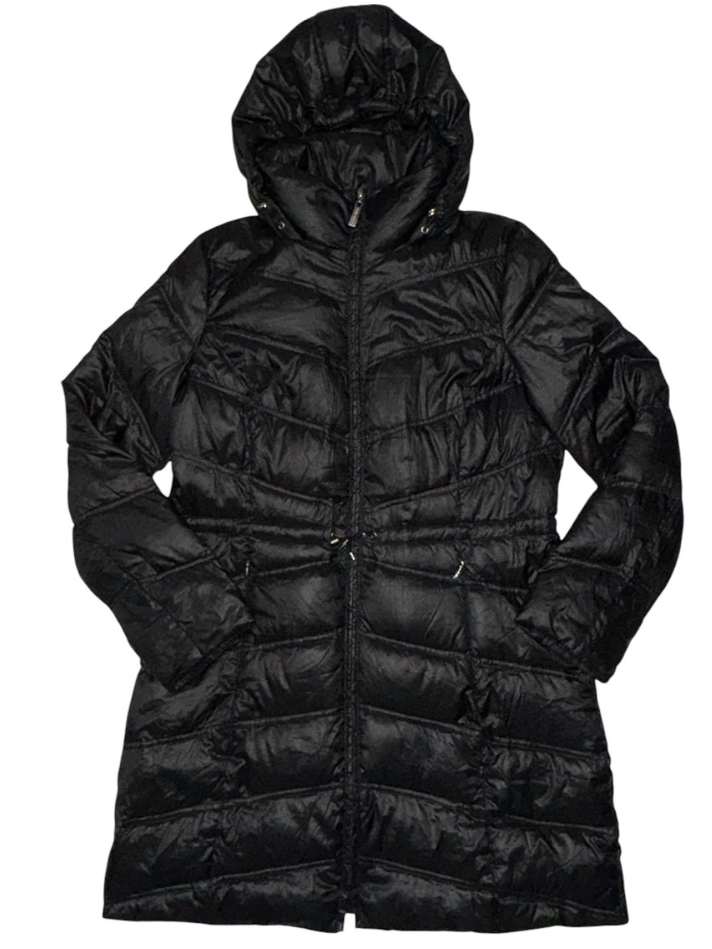 Ellen Tracy Hooded Down Puffer Coat with cinched waist - Women’s XS - Black